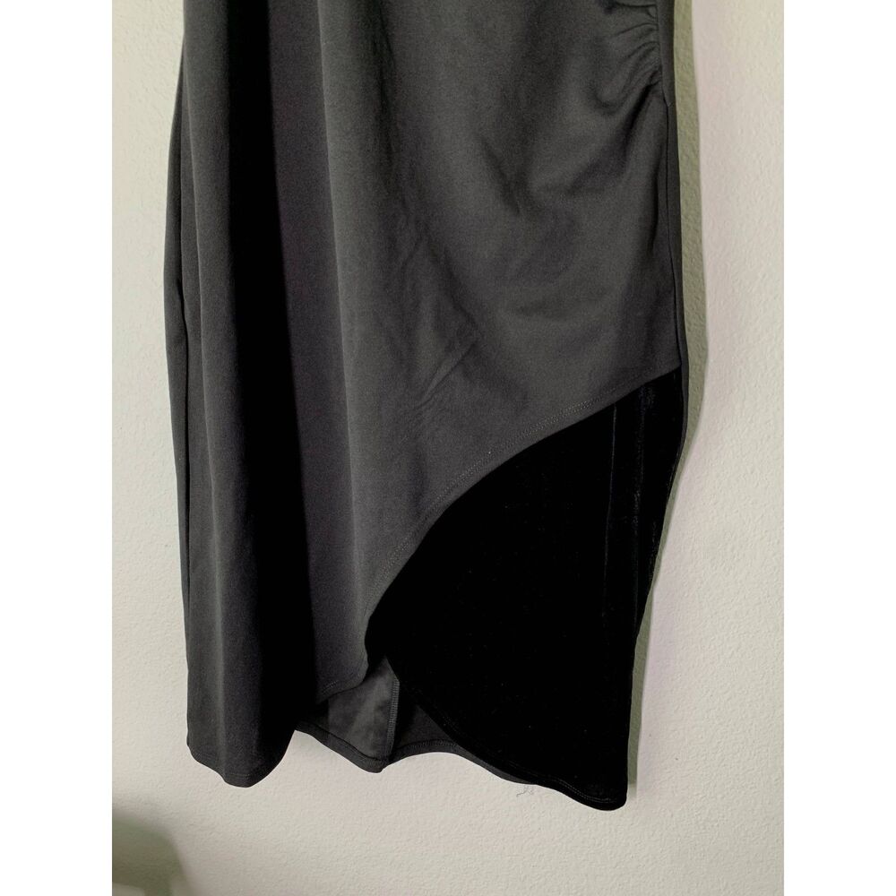 NWT Maurices Black Midi Dress Womens Sz M Faux Wrap Mixed Media V Neck Tulip - Picture 4 of 8